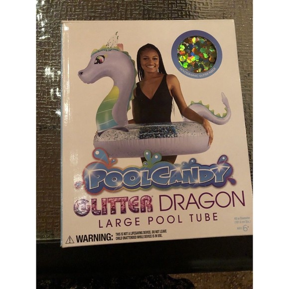Pool Candy Glitter Dragon Large Pool Tube 40" Diameter New Summer Pool Floatie - Picture 3 of 7